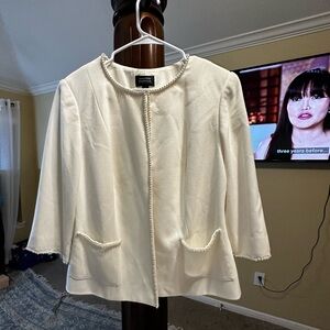Adrianna Papell Cream Blazer with Pearl Accents
